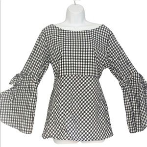 LOFT Black &  White Bell Sleeve Cold Shoulder Blouse,M,Perfect Cond